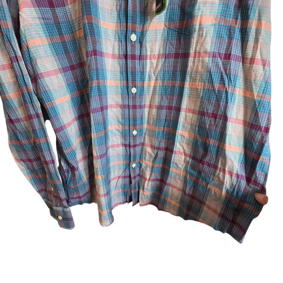 Original Penguin Shirt Mens 2XL Blue Pink Plaid Button Down Mosaic EcoVero Logo - Picture 4 of 16